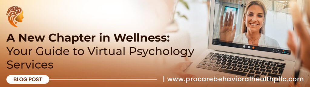 A patient greets a smiling therapist on a laptop screen, symbolizing a new chapter in wellness through virtual psychology services.